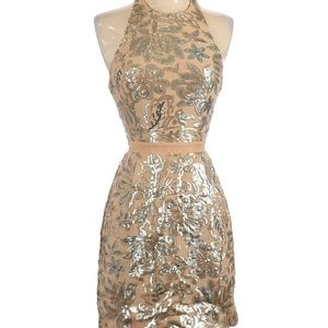 NWT Dress the Population dress XS sequins Glitter halter top short party holiday